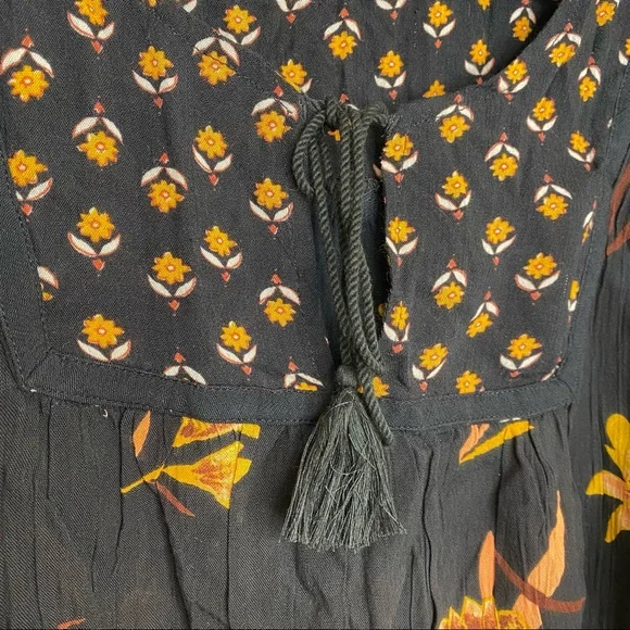 SOLD🖤Billabong Ella Bella Black & Orange Floral Fall Peasant Top Small New - Picture 3 of 16